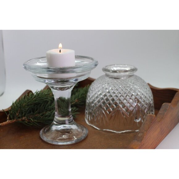 Vintage PartyLite Glass Fairy Light Clear Pressed Diamond Fan Pattern - Picture 3 of 6